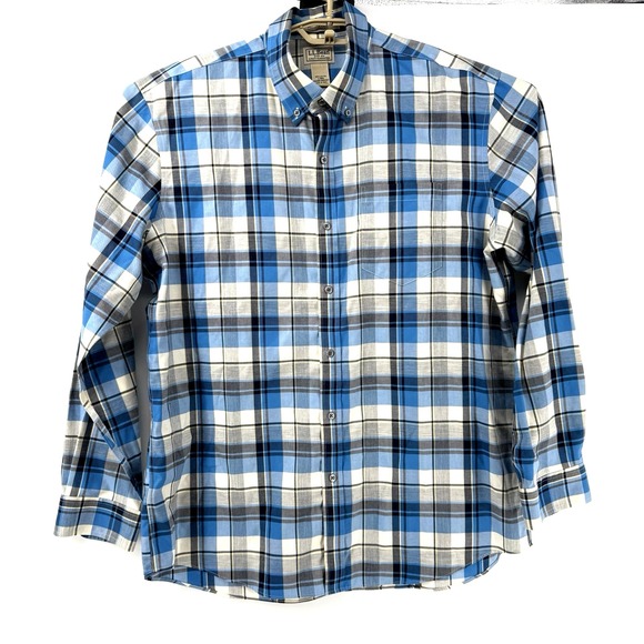 L.L. Bean Mens L Wrinkle Free Traditional Fit Button Dn Shirt Blue Plaid Classic - Picture 2 of 8